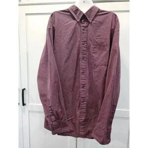 Haggar Men's Long Sleeve NAVY BLUE RED Check Button-Down Shirt, Size XL